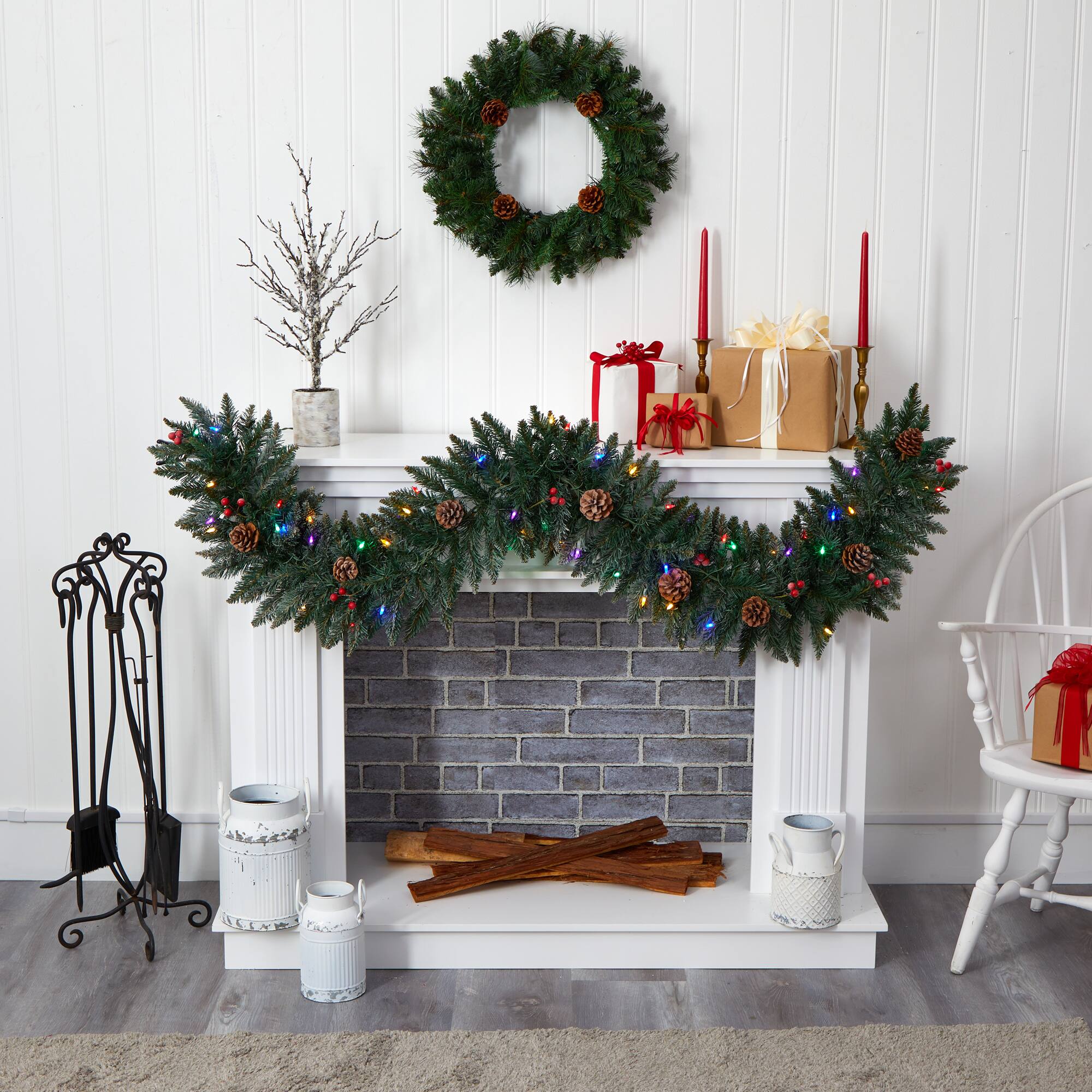 6ft. LED Snow Dusted Pinecones & Berries Garland